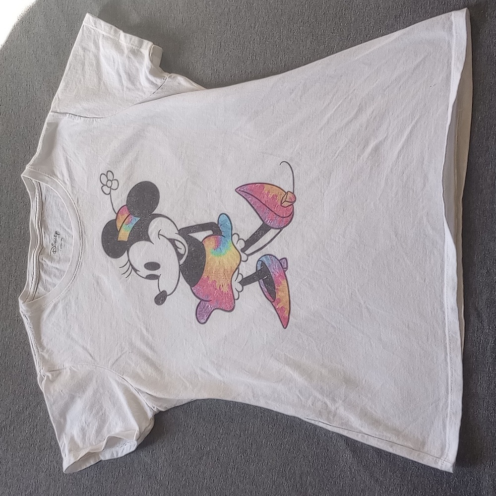 Disney Minnie Mouse Shirt Women's White Tye Dye Short Sleeve Crewneck